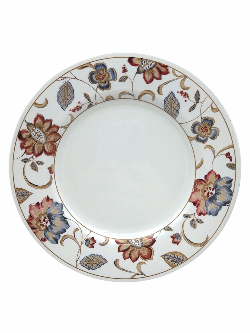 Set of 4 Queens Earthenware Dinner Plates White Floral Red Blue Gold 10.5" Boho